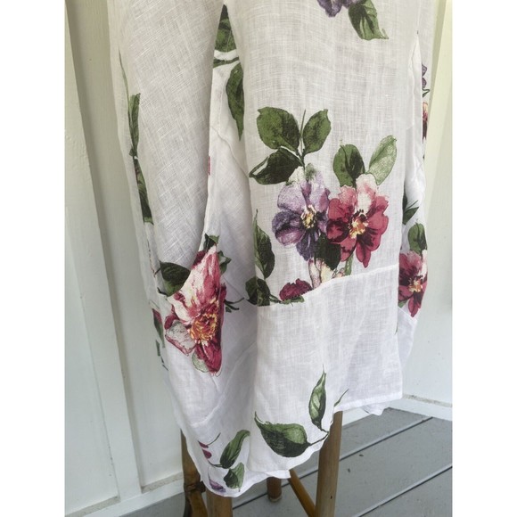 VANSA White Linen Floral Relaxed Langenlook Dress Made in Italy Petite Small - Picture 7 of 16